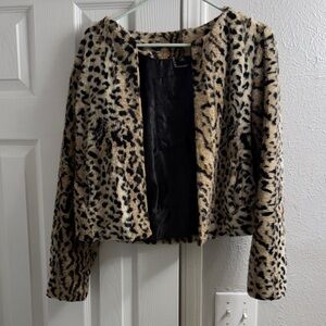 Express Women's Leopard Teddy Jacket - Tan & Black